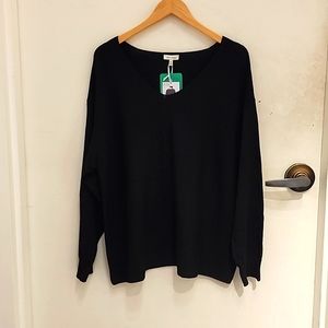 NWT Ella Moss Women Ribbed V-neck Black Sweater‎ size XL